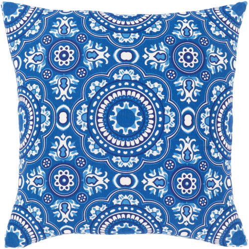 18" Teal Blue and White Square Throw Pillow with Knife Edge - Poly Filled - IMAGE 1