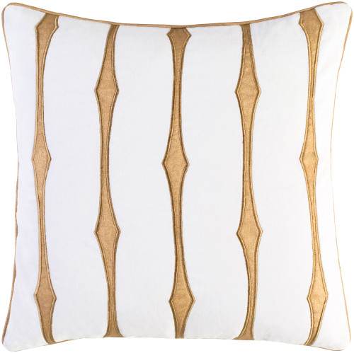 22" White and Tan Brown Striped Pattern Square Throw Pillow - Poly Filled - IMAGE 1