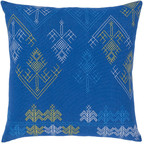18" Blue and Yellow Square Throw Pillow with Knife Edge - Poly Filled - IMAGE 1