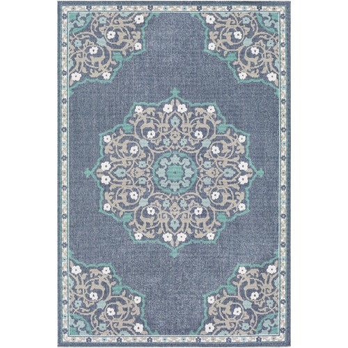 3.5' x 5.5' Floral Blue and Green Rectangular Area Throw Rug - IMAGE 1