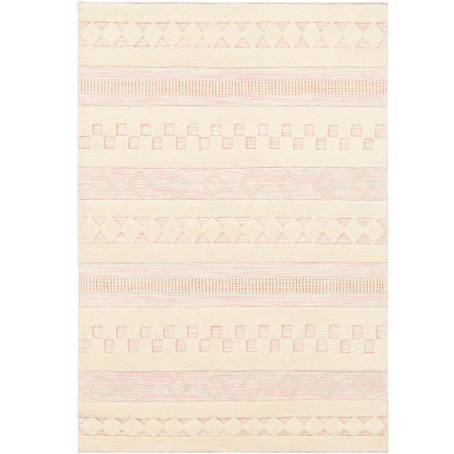 2’ x 3’ Geometric Pattern Pale Pink and Cream Rectangular Wool Area Rug - IMAGE 1