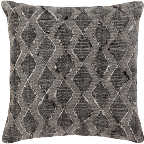 20" Black and Gray Square Hand Embroidered Chevron Patterned Throw Pillow - Polyester Filler - IMAGE 1