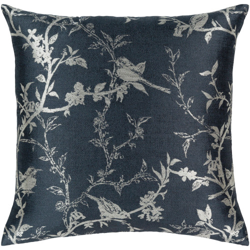 18" Black and Silver Colored Bird Printed Throw Pillow - Polyester Filler - IMAGE 1