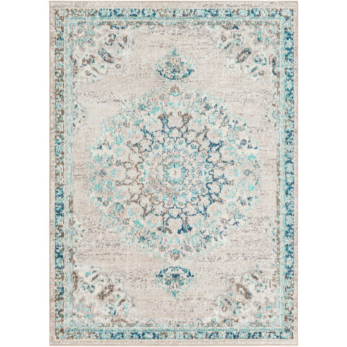 2' x 3' Gray and Pale Blue Rectangular Area Throw Rug - IMAGE 1