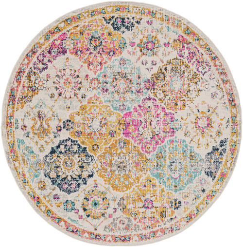 5.25' Burnt Orange and Blue Distressed Finish Round Area Throw Rug - IMAGE 1