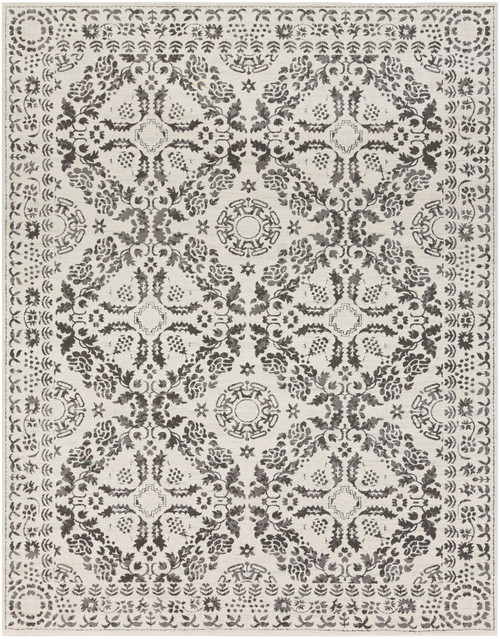 7.8' x 10.1' Mandala Patterned Beige and Gray Rectangular Area Throw Rug - IMAGE 1