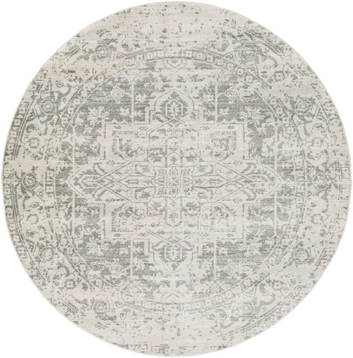 5.25' Beige and Gray Distressed Finish Round Area Throw Rug - IMAGE 1