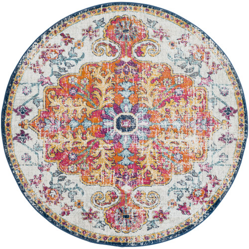 5.25' Tiger Orange and Ivory Traditional Style Round Area Throw Rug - IMAGE 1