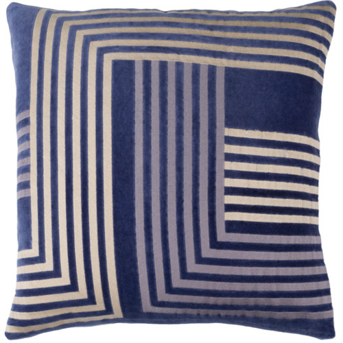 18" Navy Blue with Beige and Purple Line Pattern Throw Pillow Cover - IMAGE 1