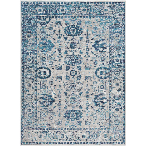 9.1' x 12' Navy Blue and Gray Traditional Style Rectangular Area Throw Rug - IMAGE 1