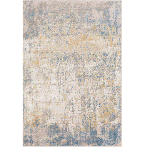 6'7” x 9’6” Distressed Blue and Beige Hue Rectangular Area Throw Rug - IMAGE 1