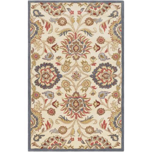 5' x 8' Bohemian Floral Design Beige and Blue Rectangular Hand Tufted Area Rug - IMAGE 1