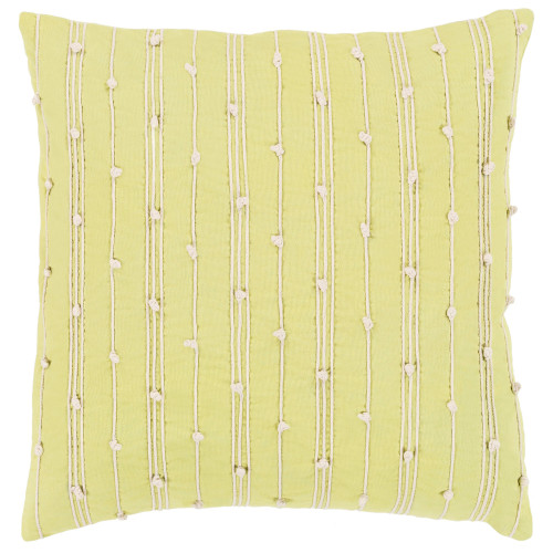 22" Yellow and Ivory Embroidered Square Throw Pillow - Down Filler - IMAGE 1