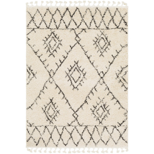 5.25' x 7.25' Parchment White and Brown Rectangular Area Throw Rug with Tassels - IMAGE 1