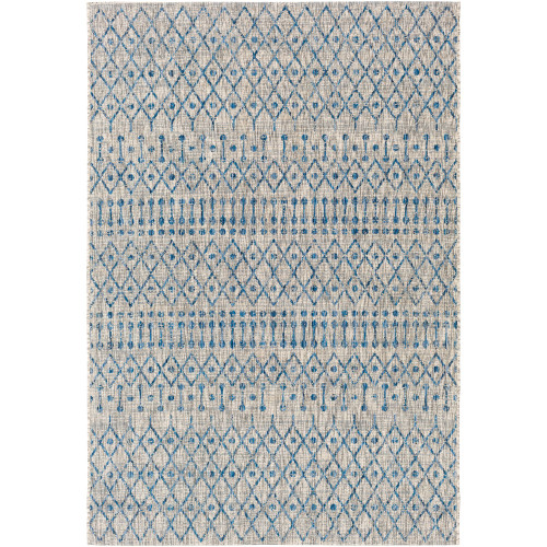 2' x 3' Gray and Cyan Blue Geometric Rectangular Area Throw Rug - IMAGE 1