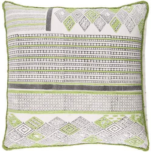 22" White and Apple Green Geometric Pattern Square Throw Pillow Cover with Knife Edge - IMAGE 1