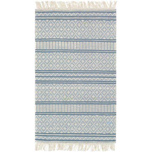 6' x 9' Geometric Patterned Denim Blue and White Rectangular Area Rug - IMAGE 1