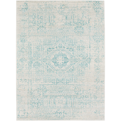 6.5' x 9' Vintage Style Beige and Teal Blue Rectangular Area Throw Rug - IMAGE 1