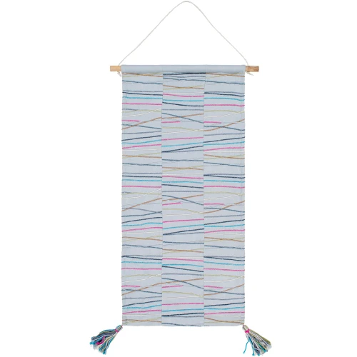 36” Blue and Multi-Colored Line Pattern Hand Embroidered Wall Hanging - IMAGE 1