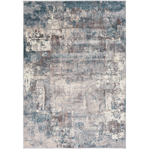 5'3" x 7'3" Distressed Finished Gray and Blue Rectangular Area Throw Rug - IMAGE 1