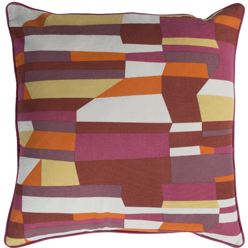 20" Pink and Orange Screen Printed Square Woven Throw Pillow Cover with Piping - IMAGE 1