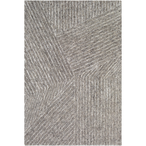 5' x 7'6" Brown and White Geometric Line Patterned Rectangular Hand Tufted Area Rug - IMAGE 1