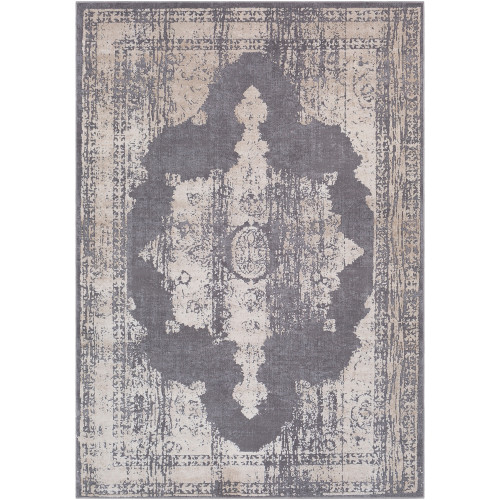 5’3” x 7’6” Distressed Persian Medallion Design Gray and Ivory Rectangular Area Rug - IMAGE 1