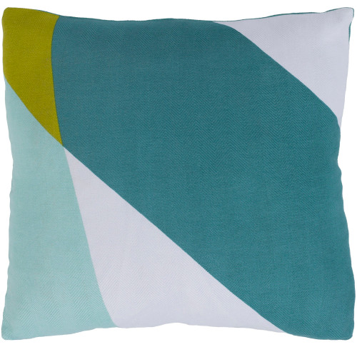 18" Aqua Blue and White Screen Printed Square Woven Throw Pillow - Down Filler - IMAGE 1