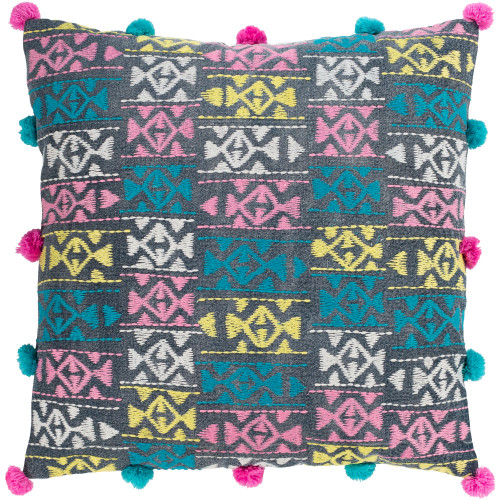 18" Pink and Blue Embroidery Square Throw Pillow Cover - IMAGE 1