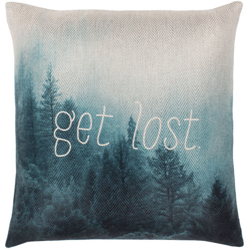 18" White and Blue Printed Forest Scene Design Square Woven Throw Pillow Cover with Knife Edge - IMAGE 1