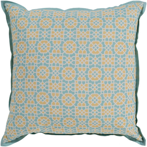 20" Blue and Yellow Square Woven Throw Pillow Cover with Flange Edge - IMAGE 1