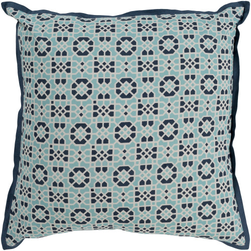 18" Blue and White Square Woven Throw Pillow Cover with Flange Edge - IMAGE 1