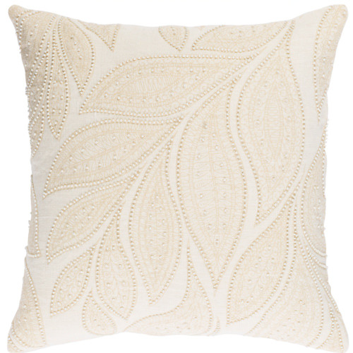 22" Beige Leaf Patterned Square Throw Pillow Cover with Knife Edge - IMAGE 1