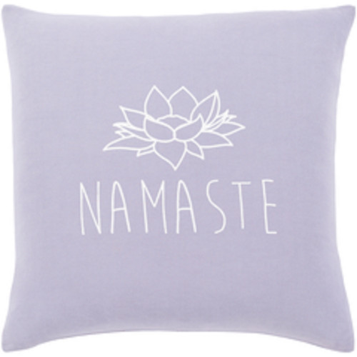 22" Lavender and White Screen Printed "Namaste" Square Throw - Down Filler - IMAGE 1