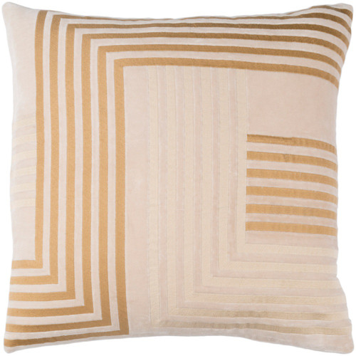 20" Beige and Brown Line Pattern Square Throw Pillow – Down Filler - IMAGE 1