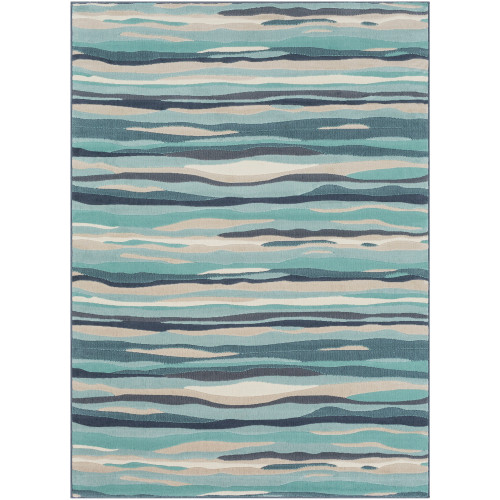 2' x 3' Beige and Blue Rectangular Abstract Patterned Throw Rug - IMAGE 1