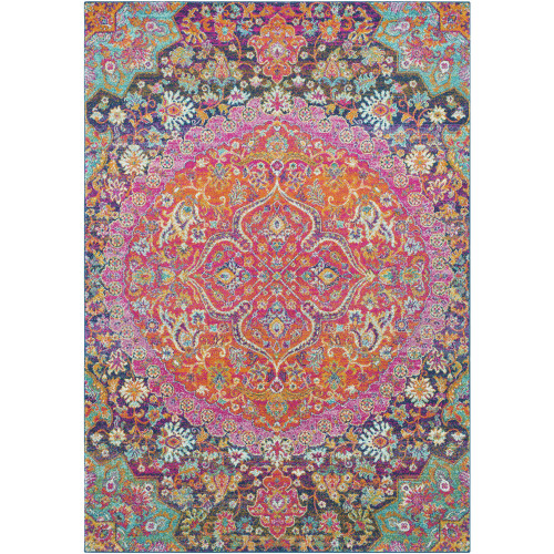 5'3” x 7'3” Mandala Floral Vibrantly Colored Synthetic Rectangular Area Throw Rug - IMAGE 1