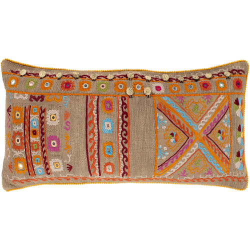 32" Burnt Orange and Ivory Contemporary Style Floral Patterned Square Throw Pillow - Down Filler - IMAGE 1