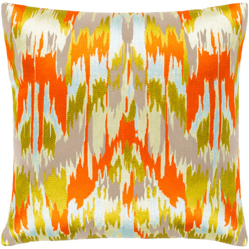 22" Bright Orange and Yellow Machine Embroidered Square Throw Pillow Cover - IMAGE 1