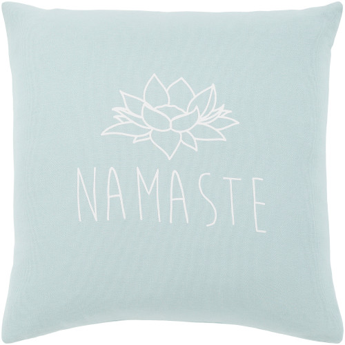 18" Pale Blue and White "Namaste" Printed Square Throw Pillow Cover - IMAGE 1