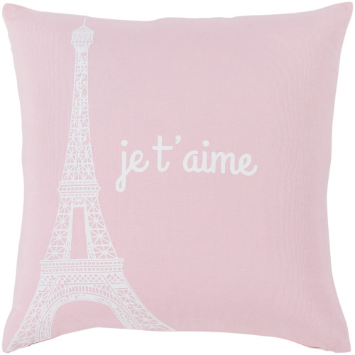 18" Pink and White "je t'aime" Printed Square Throw Pillow Cover - IMAGE 1