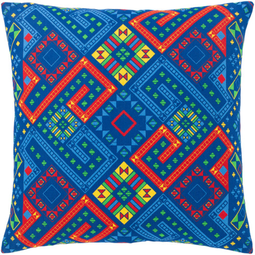 18" Blue and Red Geometric Pattern Pillow Cover - IMAGE 1