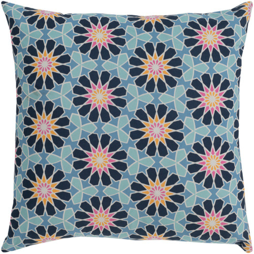 22" Rose Pink and Teal Blue Screen Printed Kaleidoscope Design Square Throw Pillow - Down Filler - IMAGE 1