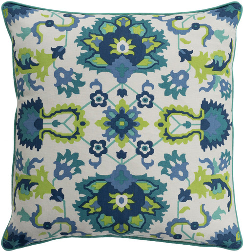 20" Blue and Green Screen Printed Square Throw Pillow - Poly Filled - IMAGE 1