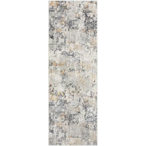 2.5' x 7.5' Contemporary Patterned Ivory and Medium Gray Rectangular Area Throw Rug Runner - IMAGE 1
