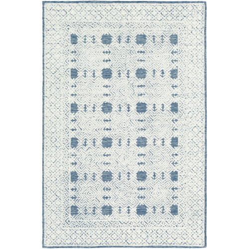 6' x 9' Blue and Beige Geometric Patterned Rectangular Hand Tufted Area Rug - IMAGE 1