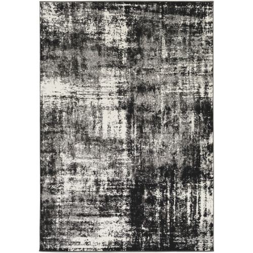 5'3" x 7'6" Black and Cream Distressed Finish Rectangular Machine Woven Area Rug - IMAGE 1
