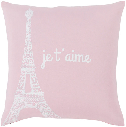 18" Peach and White "je t'aime" Printed Square Throw Pillow - Down Filler - IMAGE 1