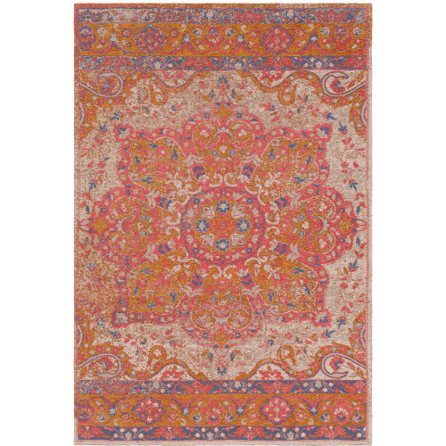 8' x 10' Mandala Orange and Pink Rectangular Hand Woven Chenille-Polyester Area Throw Rug - IMAGE 1