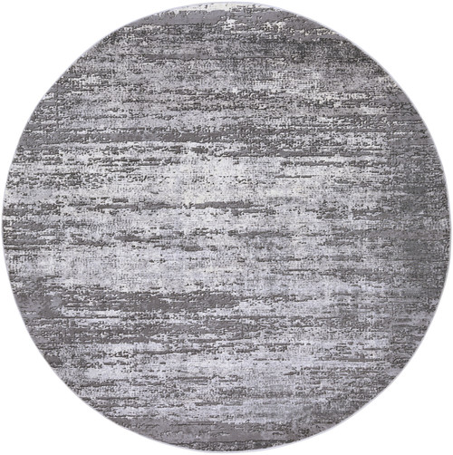 7’10” Distressed Finished Gray and Brown Round Polyester Area Throw Rug - IMAGE 1